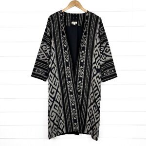 Novica Kartini Hand Woven Ikat Cotton Long Duster Jacket Black White Medium